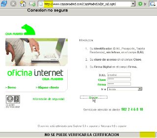 Exemplo de suplantación da web de Caja Madrid mostrado pola Asociación de Internautas