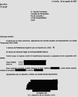 Carta do Deportivo ao alcalde de Mondoñedo